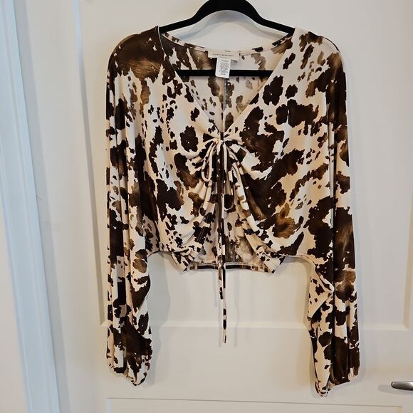 Western Brown and Cream color crop top sz S oversized S-L - Picture 1 of 8